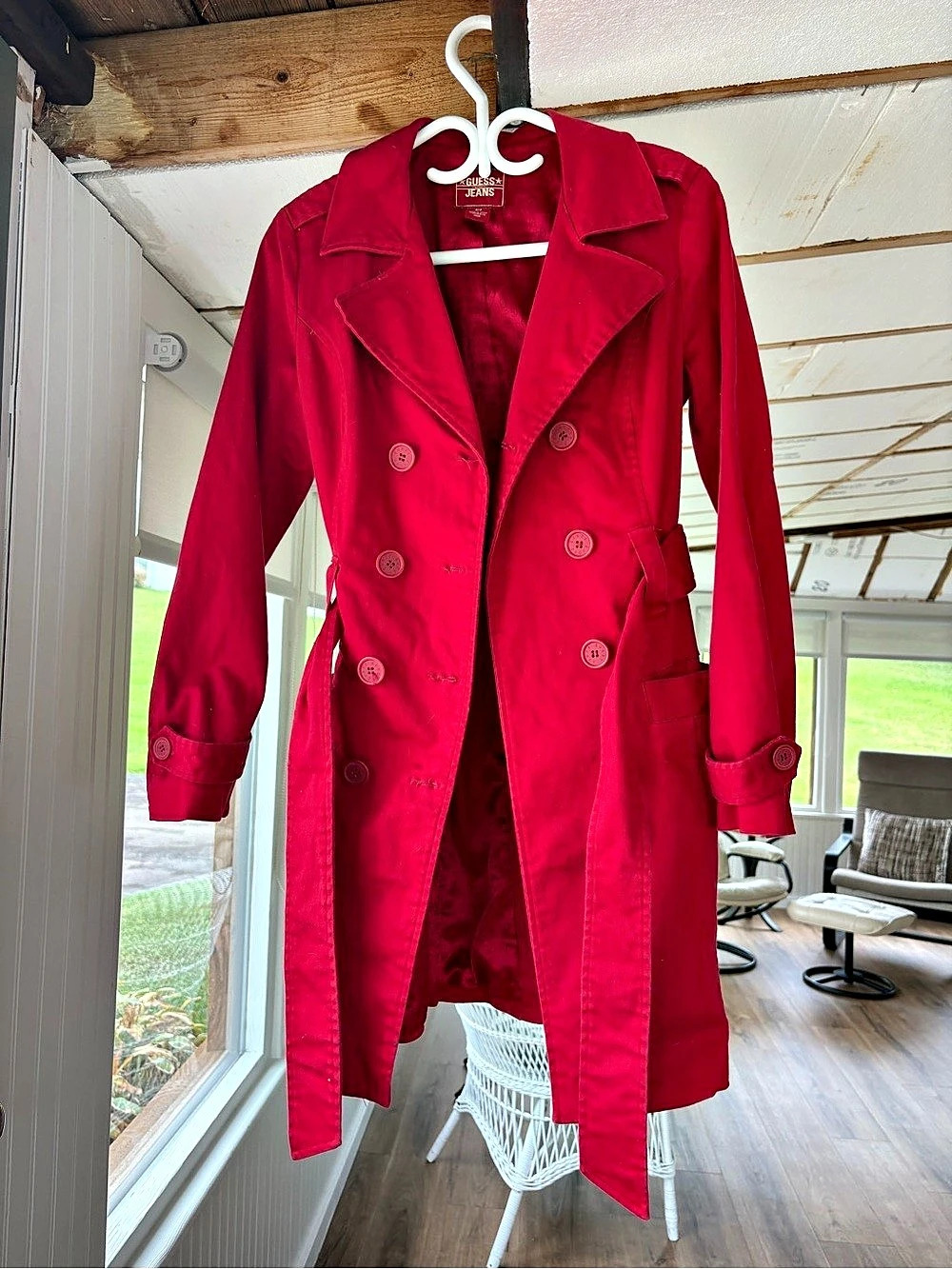 Guess Red Double-Breasted Trench Coat